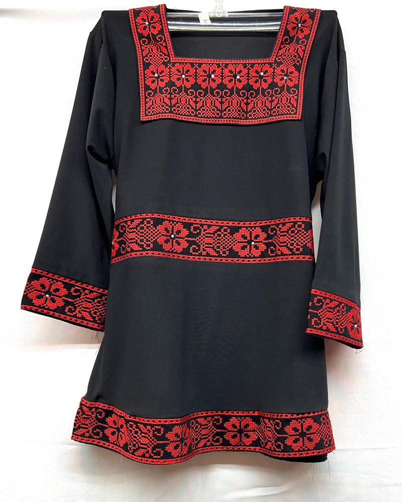 Embroidered girls lycra fabric small dress black with red stitching & rhinestones size[7]